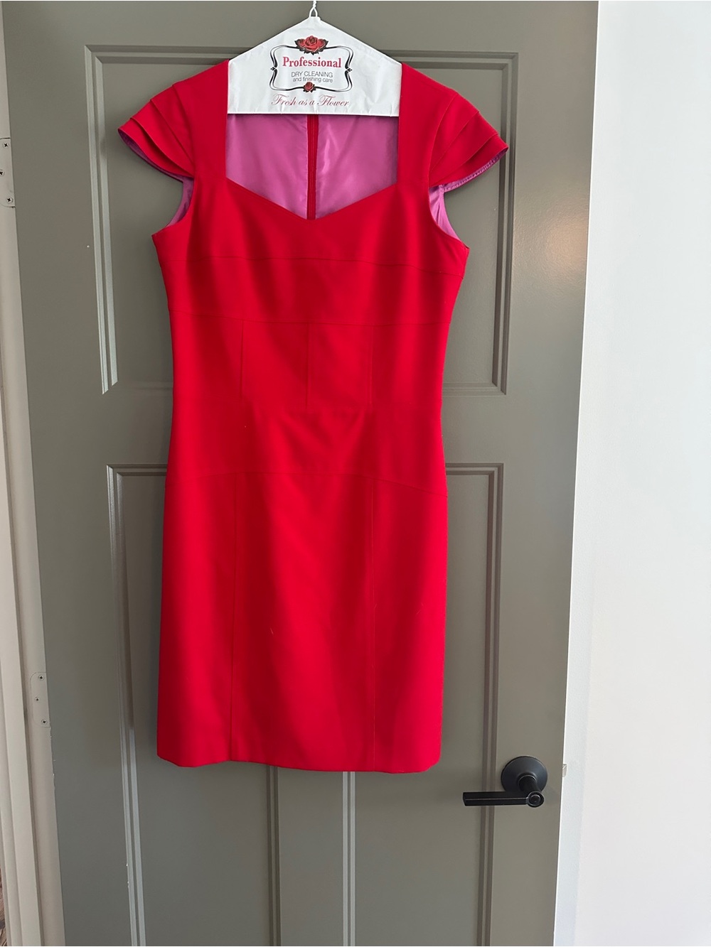 Mark New York Women's Red Cap-Sleeve Midi Dress with Notch Neckline